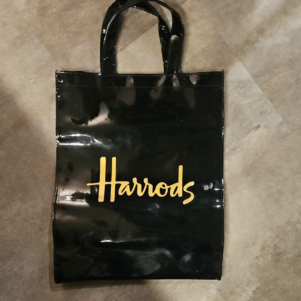 Harrods Glossy Black Shopper with Gold Logo